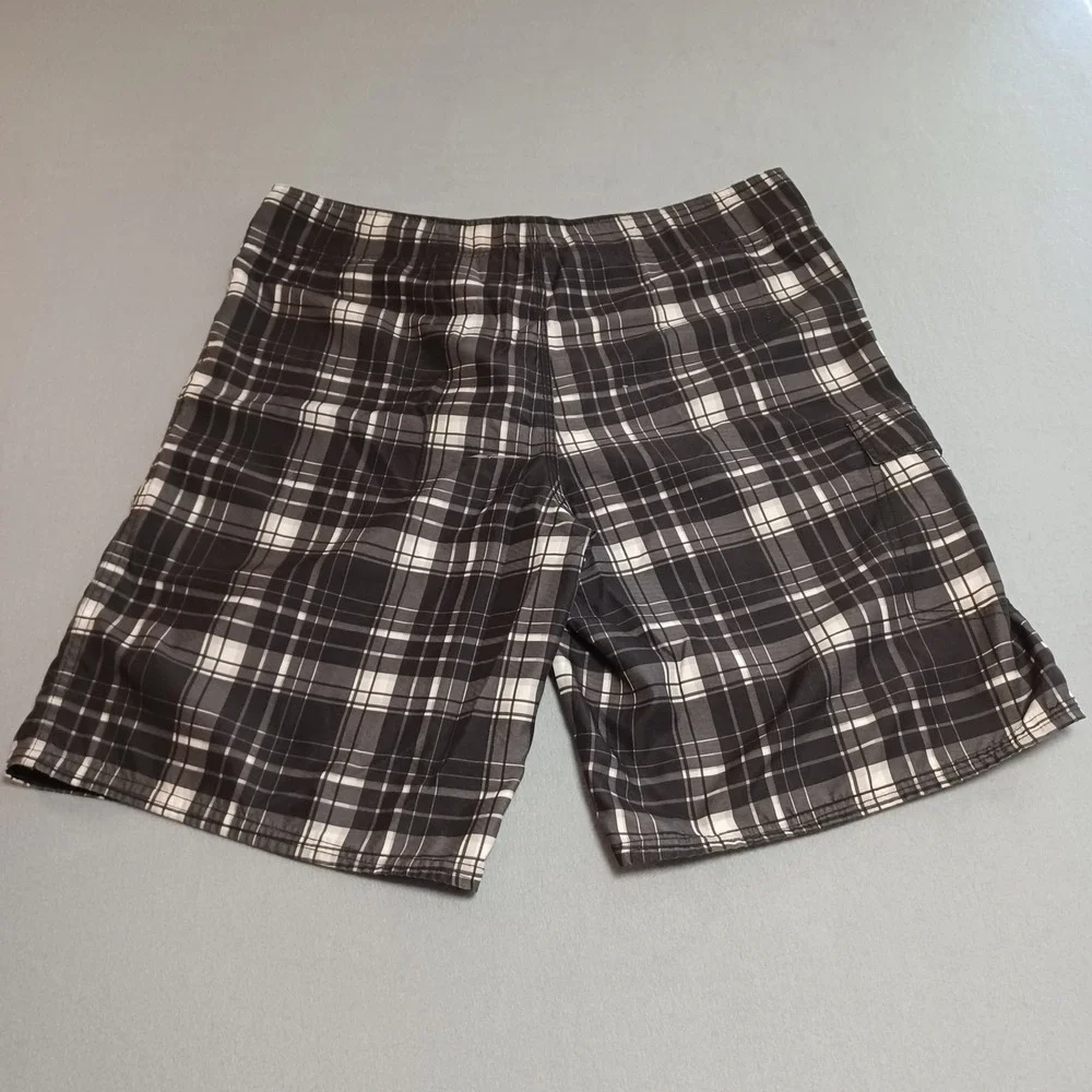 Mossimo Supply Co Mens Plaid‎ Board Shorts Black White Size 38 Cargo Pocket Swim